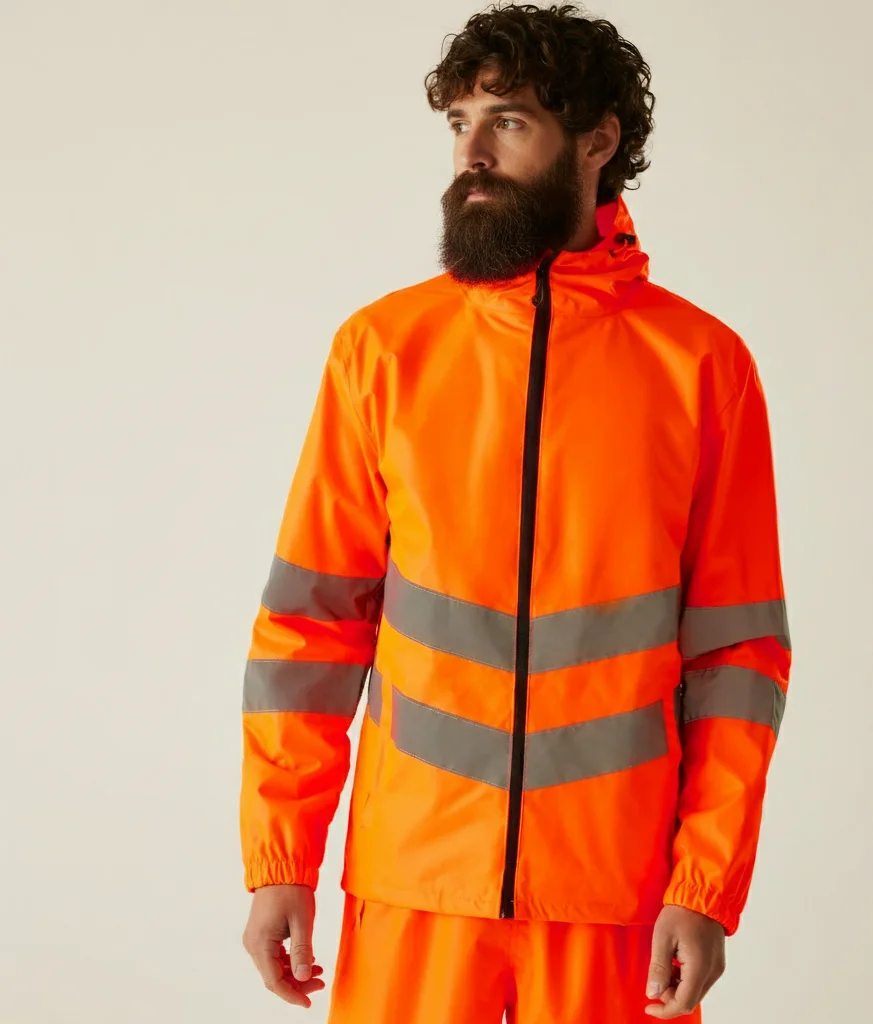 Men's Hi-Vis Pro Waterproof Reflective Packaway Work Jacket | Orange