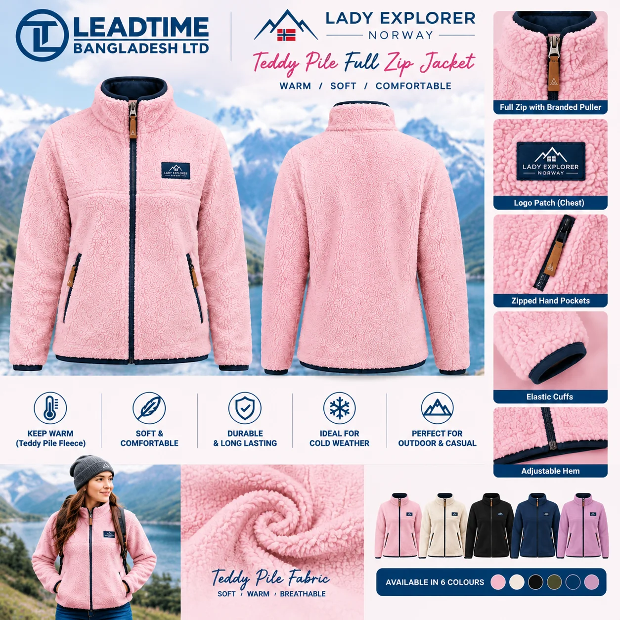 Lady Explorer Norway teddy pile full zip jacket