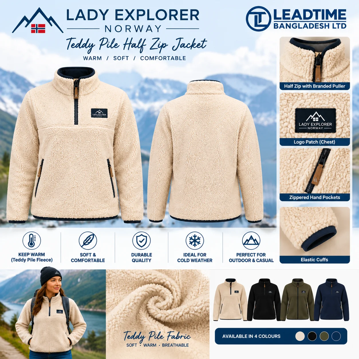 Lady Explorer Norway teddy pile half zip jacket